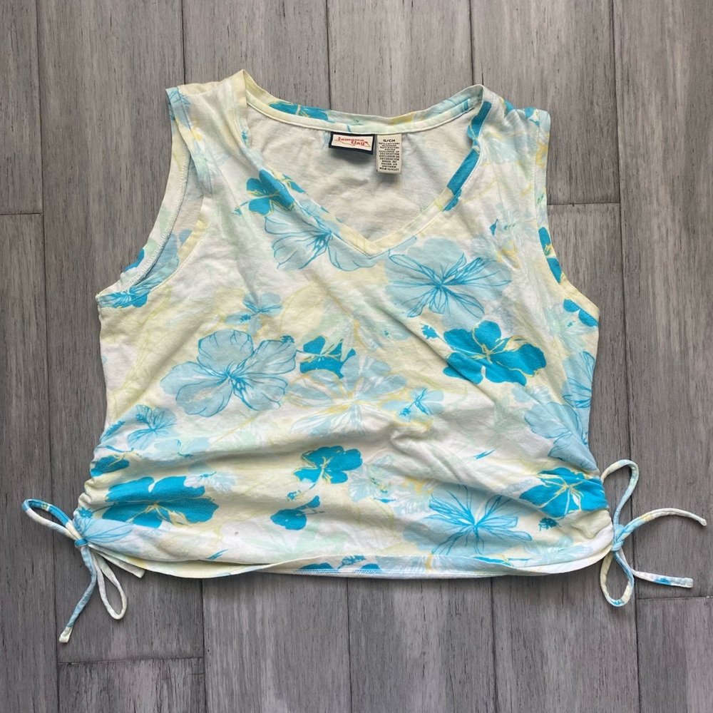 Jamaica Bay Light Blue Floral V-Neck Tank Top with Side Ties Swim Coverup